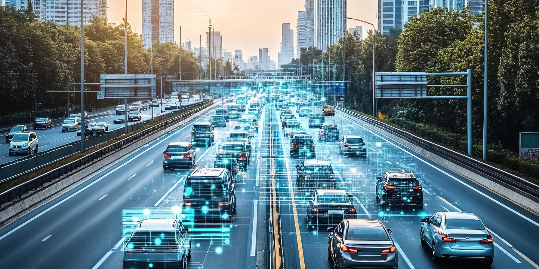 Cars on Highway with Smart connected technology concept 