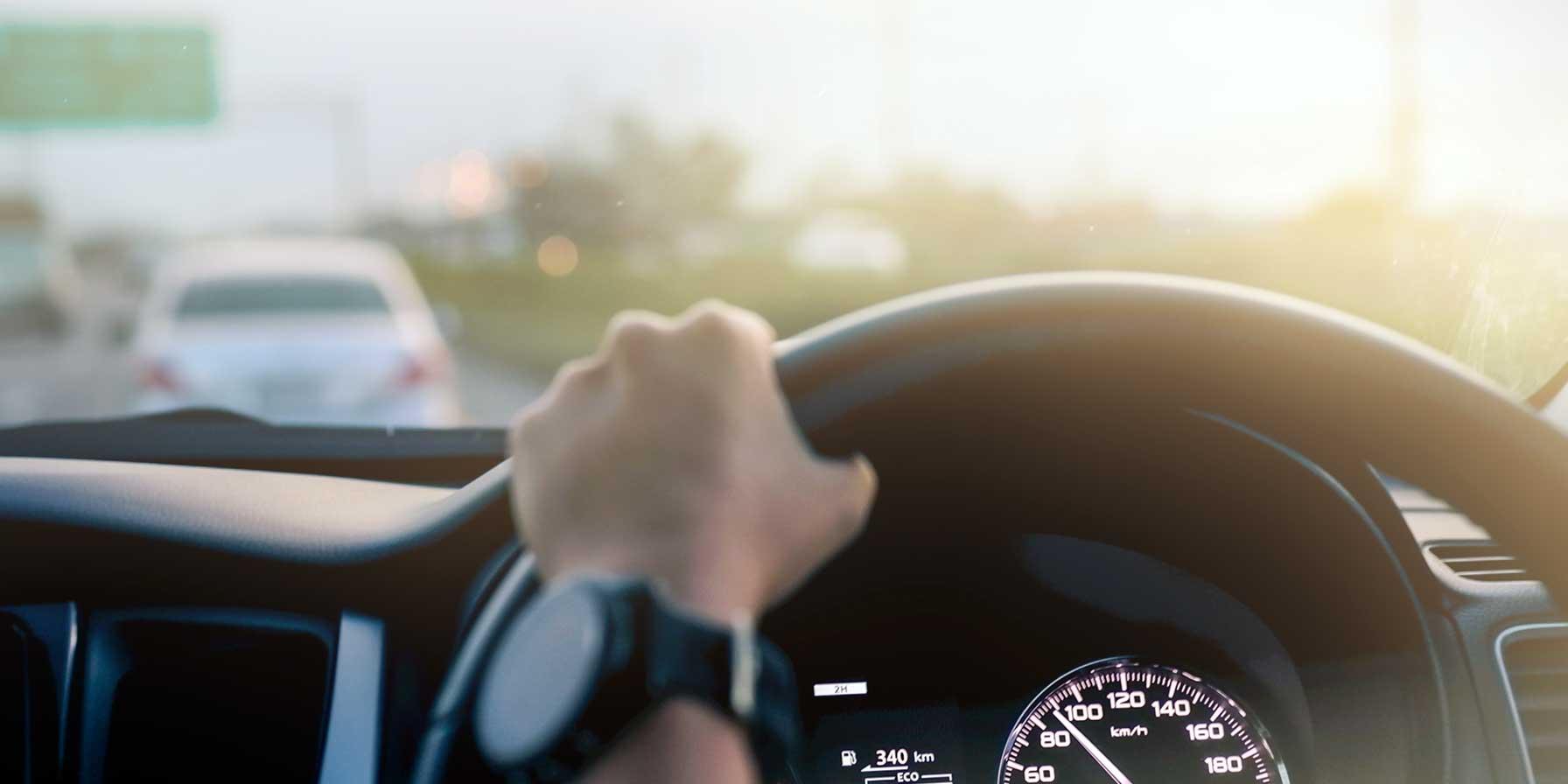 Driver’s view of traffic ahead during daylight