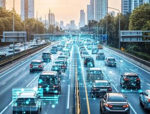 Cars on Highway with Smart connected technology concept 